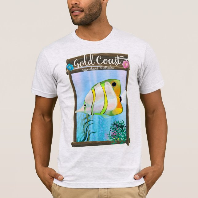 Camiseta Afiche de viaje de la Costa de Oro Australia. (Anverso)