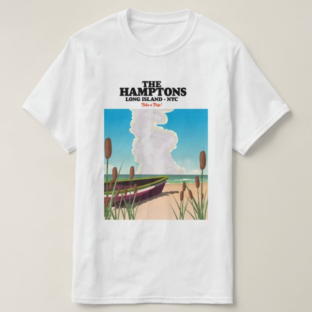 Camiseta Afiche de viaje de la Isla Hamptons Long NYC. (Diseño del anverso)
