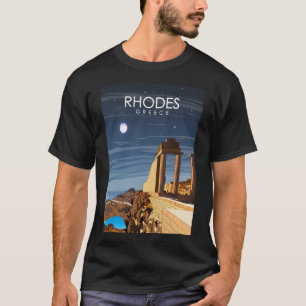 Camiseta Afiche de viaje de la isla Rhodes en la noche