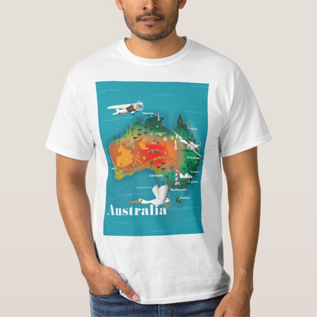 Camiseta Afiche de viaje de mapas de Australia (Anverso)