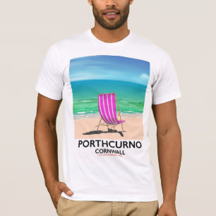 Camiseta Afiche de viaje de playa Porthcurno Cornwall