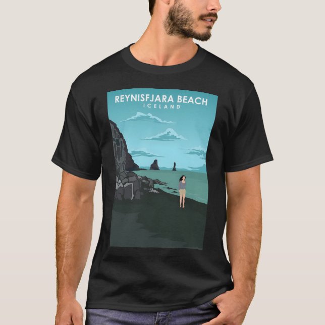 Camiseta Afiche de viaje de Reynisfjara Black Sand Beach (Anverso)