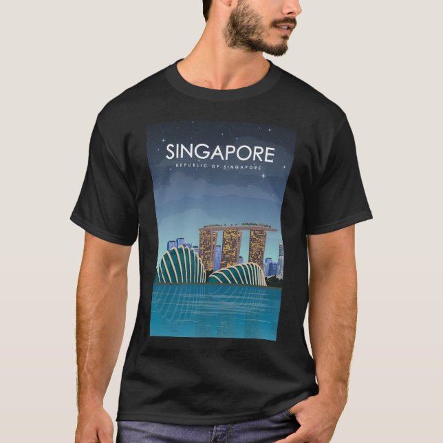 Camiseta Afiche de viaje de Singapur de noche (Anverso)
