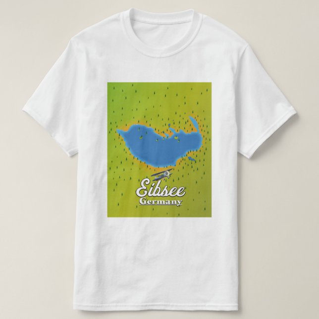 Camiseta Afiche de viaje del Eibsee Alemania. (Diseño del anverso)