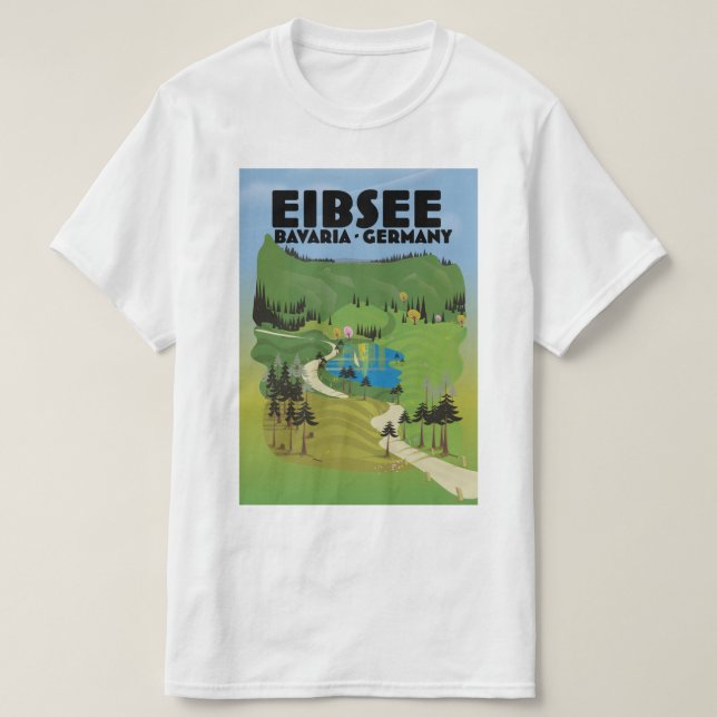 Camiseta Afiche de viaje del Eibsee Alemania. (Diseño del anverso)