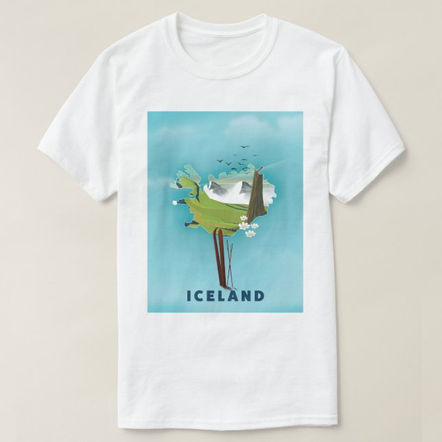 Camiseta Afiche de viaje del Ilustracion Mapa de Islandia. (Diseño del anverso)