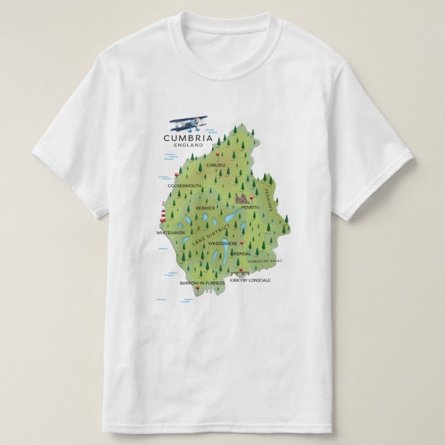 Camiseta Afiche de viaje del Mapa de Inglaterra de Cumbria. (Diseño del anverso)