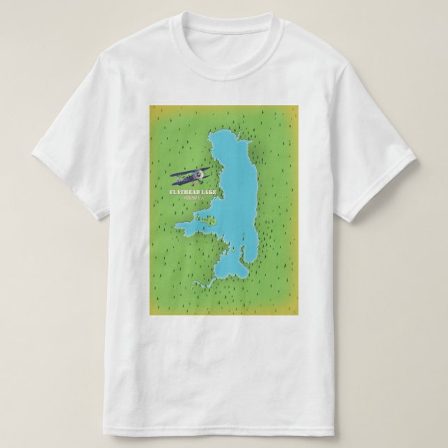 Camiseta Afiche de viaje del mapa del lago Flathead de Mont (Diseño del anverso)