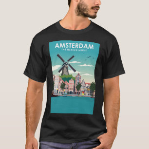Camiseta Afiche de viaje del molino de viento de Amsterdam 
