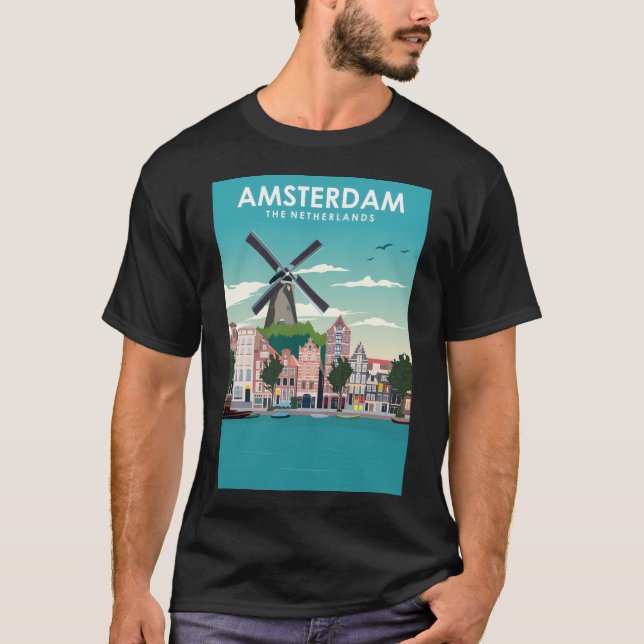Camiseta Afiche de viaje del molino de viento de Amsterdam  (Anverso)