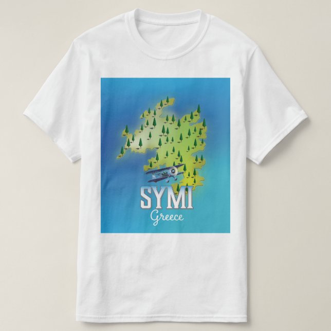 Camiseta Afiche de viaje del Symi Island Map Greece. (Diseño del anverso)