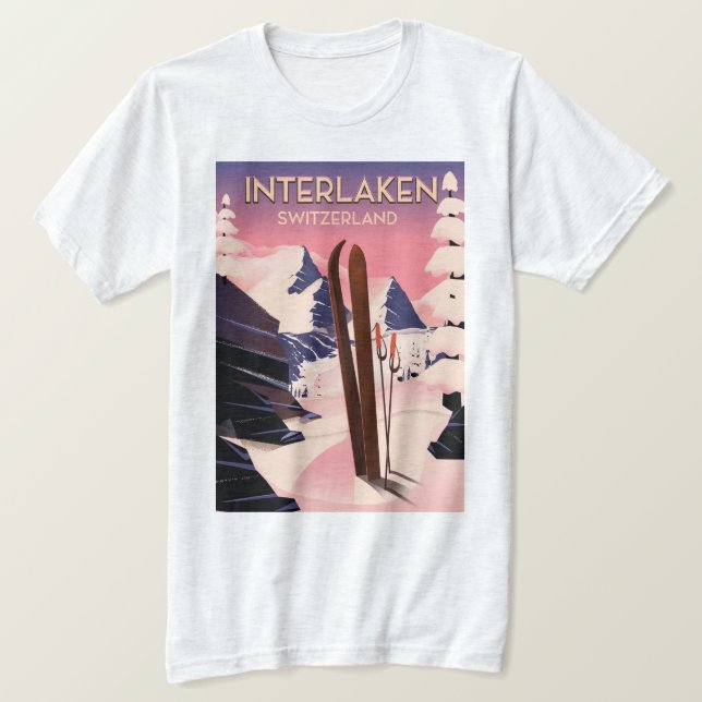 Camiseta Afiche de viaje en esquí de Suiza Interlaken. (Anverso del diseño)