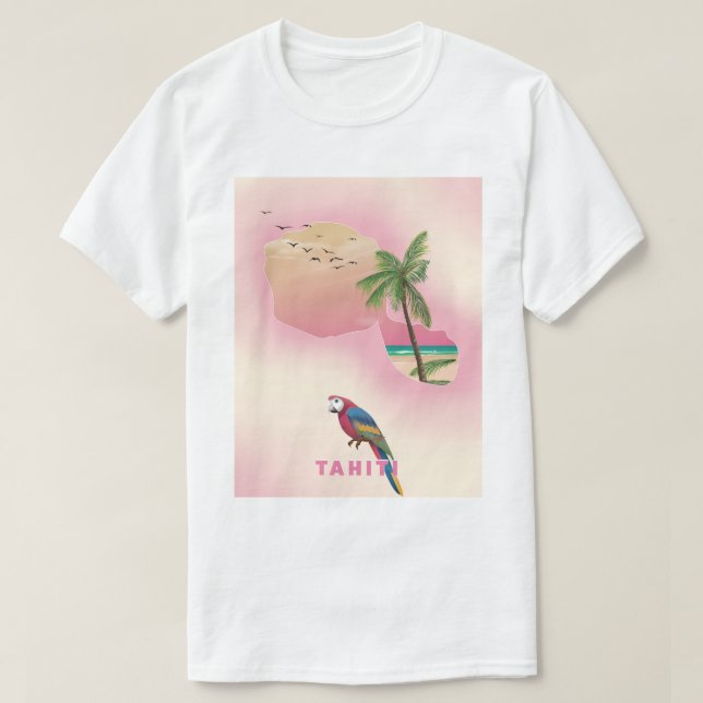 Camiseta Afiche de viaje en mapas de Tahití (Diseño del anverso)