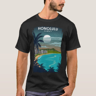 Camiseta Afiche de viaje Honolulu Hawaii de noche