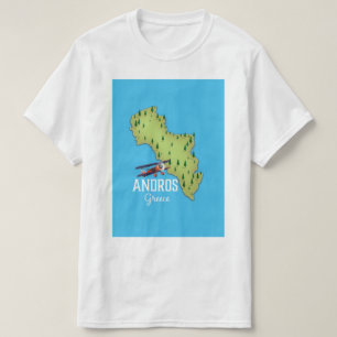 Camiseta Afiche de viaje ilustrado del mapa griego de Andro