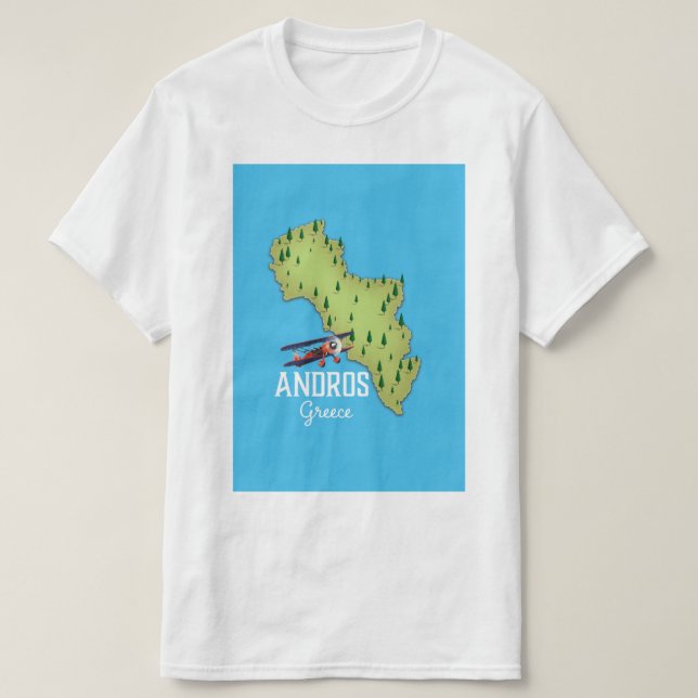 Camiseta Afiche de viaje ilustrado del mapa griego de Andro (Diseño del anverso)