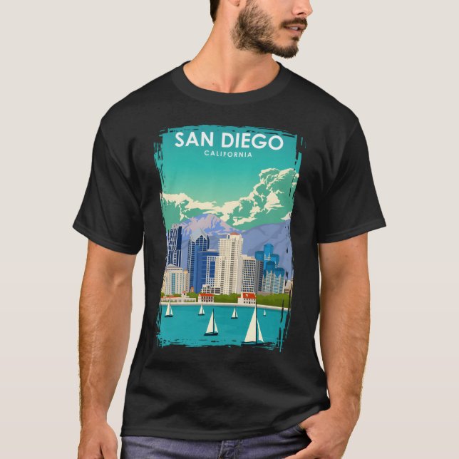 Camiseta Afiche de viaje mínimo de San Diego California (Anverso)