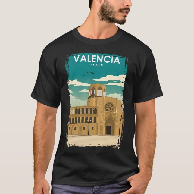 Camiseta Afiche de viaje mínimo retro de Valencia España (Anverso)