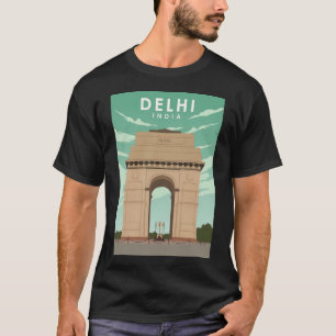 Camiseta Afiche de viaje mínimo retro vintage de Delhi en I