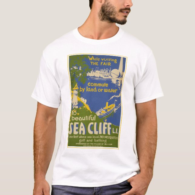 Camiseta Afiche de viaje que promueve el acantilado marino, (Anverso)