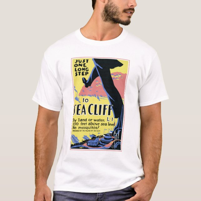 Camiseta Afiche de viaje que promueve el acantilado marino, (Anverso)