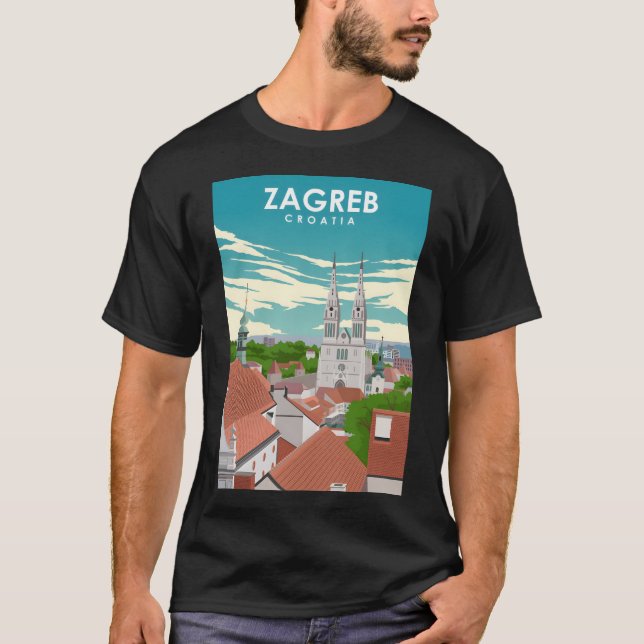 Camiseta Afiche de viaje retro mínimo de cosecha de zagreb  (Anverso)