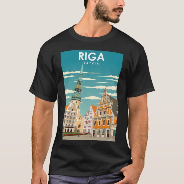 Camiseta Afiche de viaje retro mínimo de la época de Riga L (Anverso)