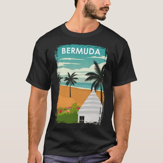 Camiseta Afiche de viaje retro mínimo de la isla de Bermuda (Anverso)