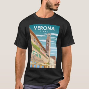 Camiseta Afiche de Viaje Retro Mínimo Vintage de Verona Ita