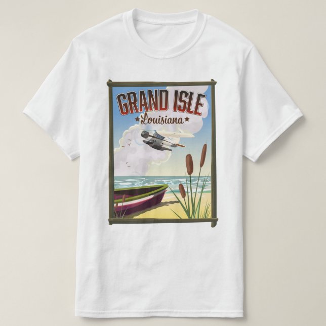 Camiseta Afiche de viajes de la Isla Grande, Luisiana (Diseño del anverso)