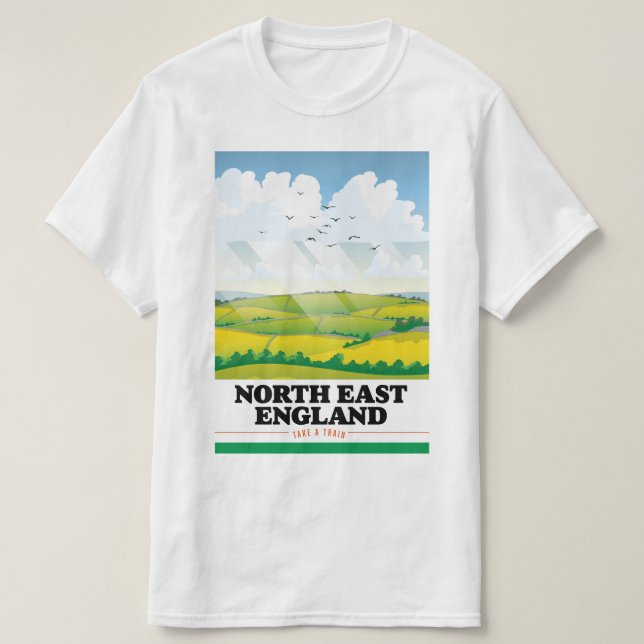 Camiseta Afiche de viajes del noreste de Inglaterra. (Diseño del anverso)