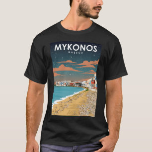 Camiseta Afiche de viajes en cielo nocturno de Mykonos Gree