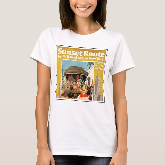 Camiseta Afiche De Viajes Para La Ruta Del Atardecer Por Fe (Anverso)