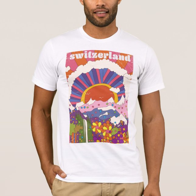 Camiseta Afiche de viajes Retro de Suiza (Anverso)