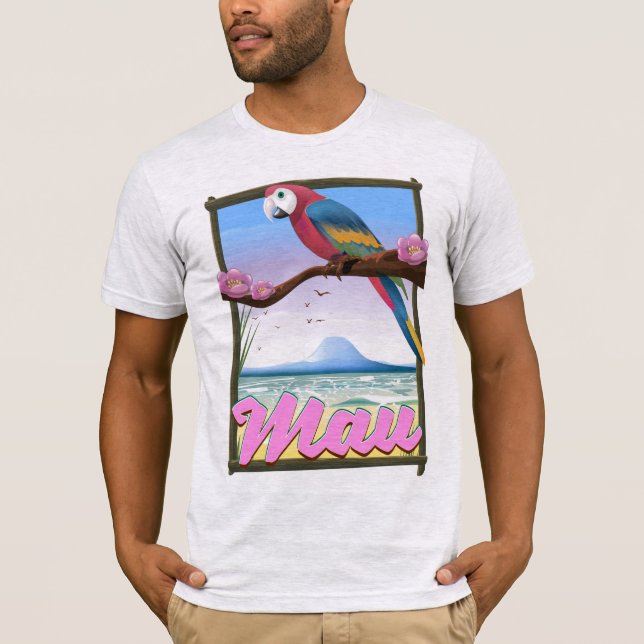 Camiseta Afiche de viajes tropicales del loro de Hawái Maui (Anverso)