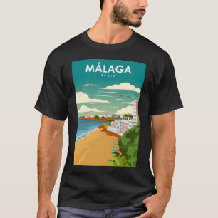 Camiseta Afiche Mínimo de Viaje Retro de Málaga España Vint