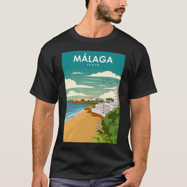 Camiseta Afiche Mínimo de Viaje Retro de Málaga España Vint (Anverso)