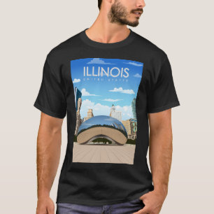 Camiseta Afiche Mínimo de Viaje Retro del Estado de Illinoi