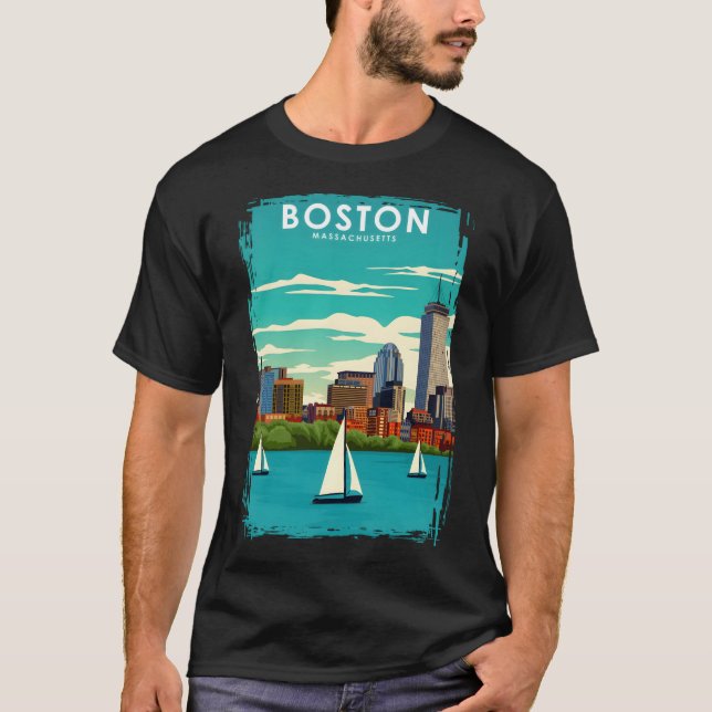 Camiseta Afiche Mínimo de Viajes de Boston Massachusetts (Anverso)