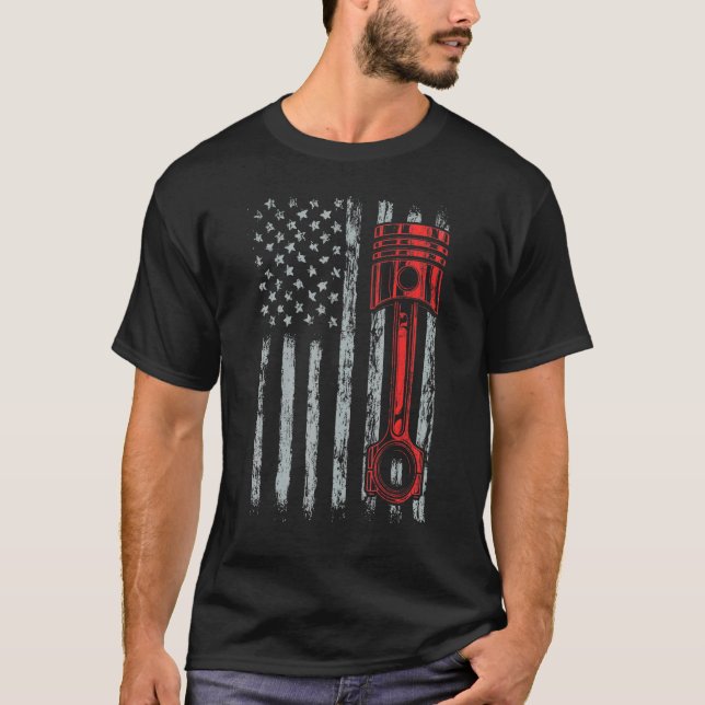 Camiseta Aficionado al coche Bandera Americana Piston Musca (Anverso)