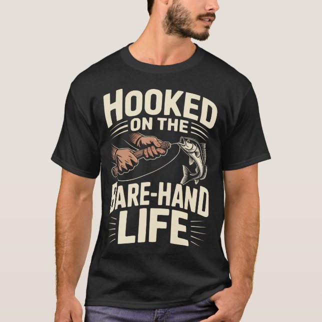 Camiseta Aficionado de la pesca con línea manual atrapando  (Anverso)