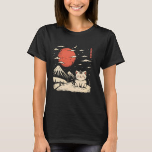 Camiseta Aficionado Gatito Atardecer Monte Fuji Arte Japoné