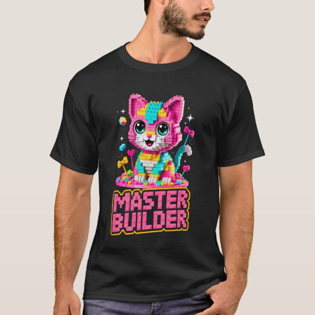 Camiseta Aficionado gato constructor maestro ladrillos bloq (Anverso)