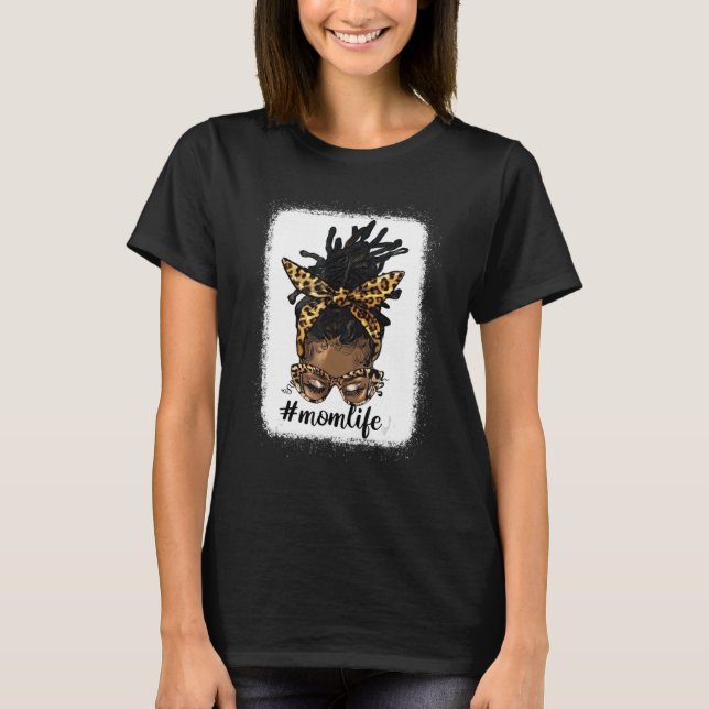 Camiseta Afo Messy Locs Bun Mom Life Leopard Messy Bun (Anverso)
