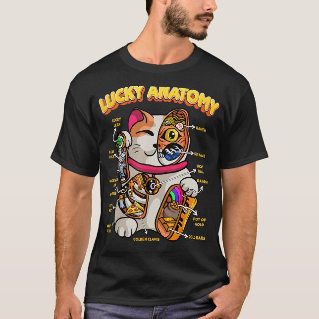Camiseta Afortunada anatomía divertida Maneki Neko Lucky Ca (Anverso)