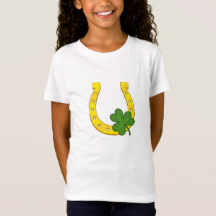 Camiseta Afortunada Herradura Dorada con Shamrock on White