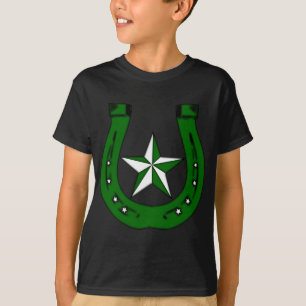 Camiseta afortunada herradura. estrellas verdes.