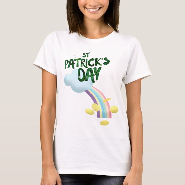Camiseta Afortunado Día de San Patricio, arcoiris y oro (Anverso)