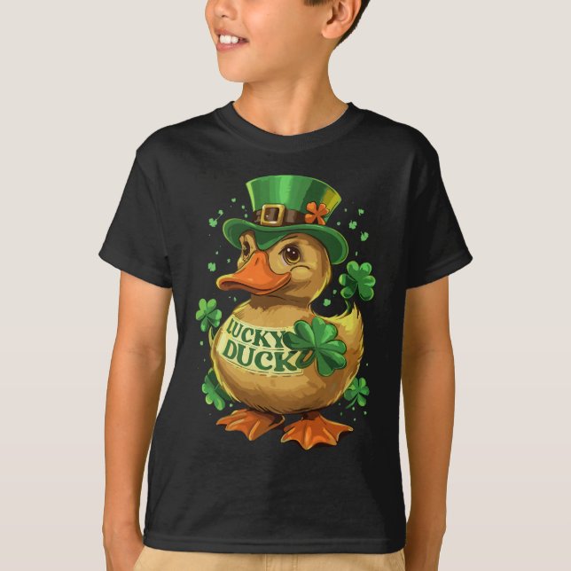 Camiseta Afortunado Duck Shamrock Funny St Patricks Day Wat (Anverso)