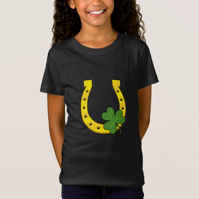 Camiseta Afortunado Horseheno de Oro con Shamrock en negro (Anverso)
